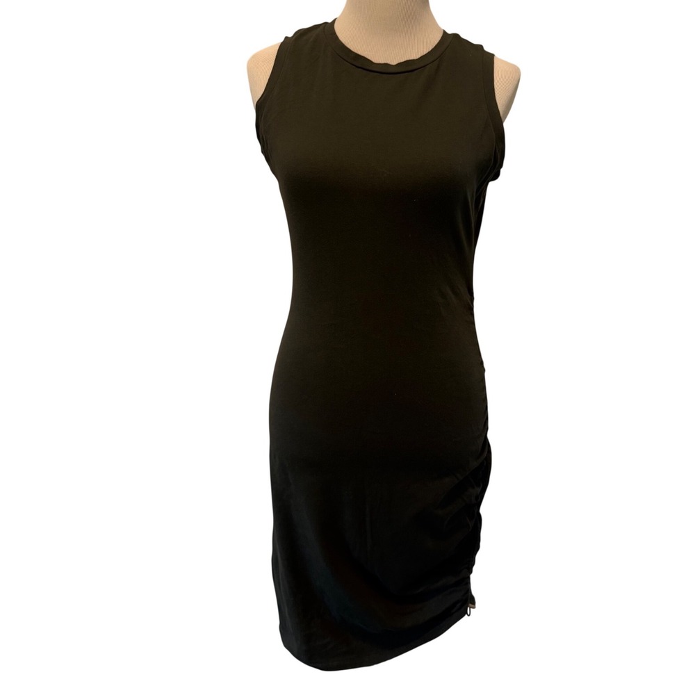 Michael Kors Olive Green Ruched Sleeveless Sheath Dress Gold Toggle Size M
